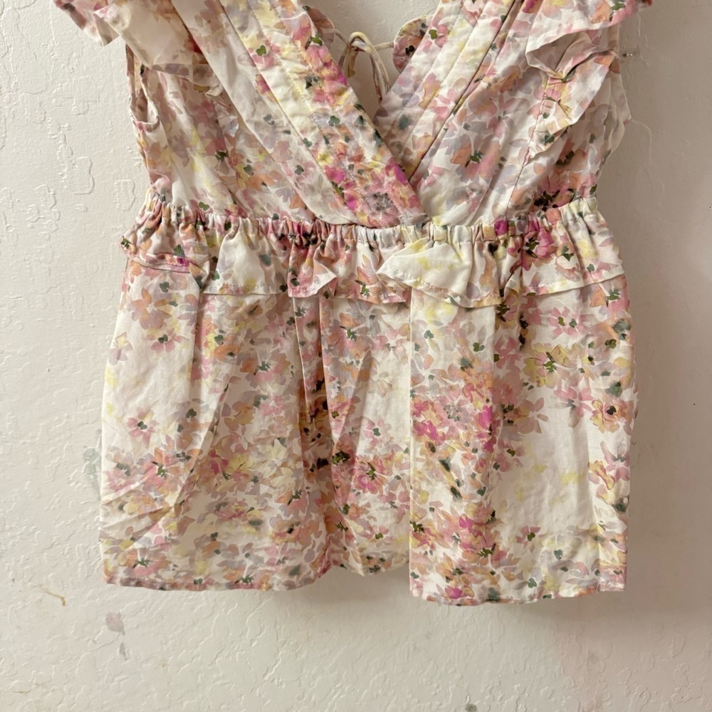 MUNTHE Rent the Runway Herb Ruffle Flutter Sleeve Floral Open Back Blouse 10 /40 - Picture 5 of 8